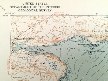 Antique Moose River, Maine 1951 US Geological Survey Topographic Map – Somerset County, Trescott, Cutler, Grand Manan Channel, ME