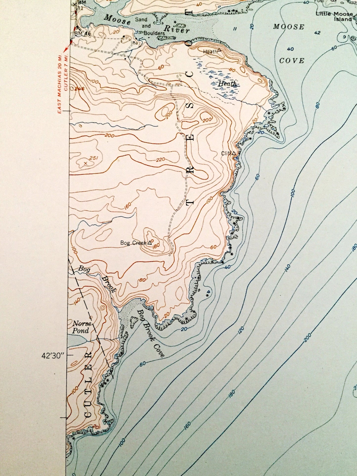 Antique Moose River, Maine 1951 US Geological Survey Topographic Map – Somerset County, Trescott, Cutler, Grand Manan Channel, ME