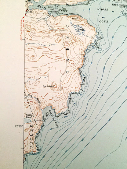 Antique Moose River, Maine 1951 US Geological Survey Topographic Map – Somerset County, Trescott, Cutler, Grand Manan Channel, ME