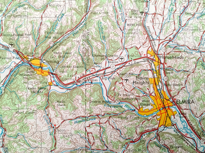 Antique Finger Lakes, New York 1962 US Geological Survey Topographic Map – Ithaca, Cortland, Auburn, Syracuse, Seneca, Canandaigua, Elmira