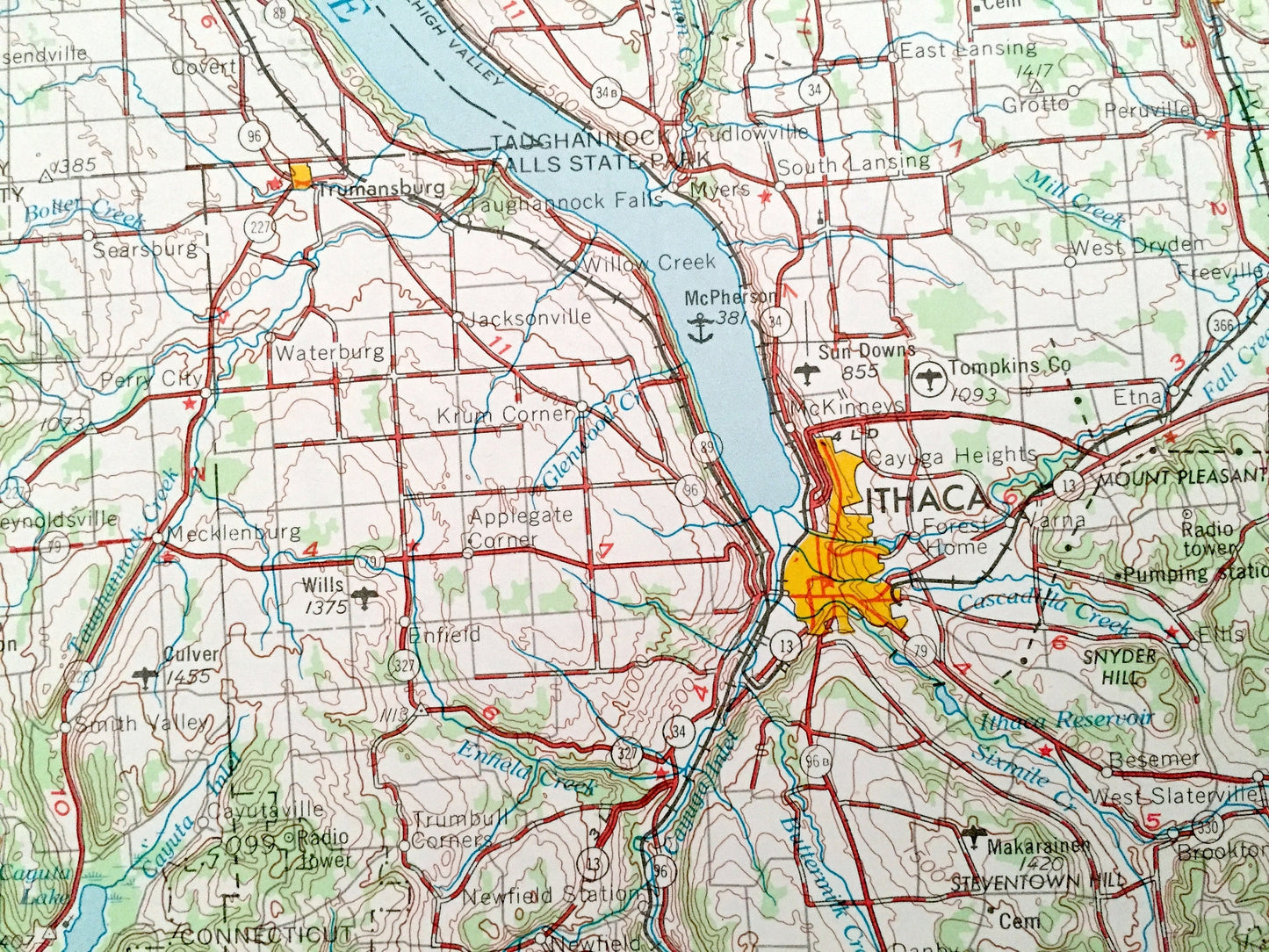 Antique Finger Lakes, New York 1962 US Geological Survey Topographic Map – Ithaca, Cortland, Auburn, Syracuse, Seneca, Canandaigua, Elmira