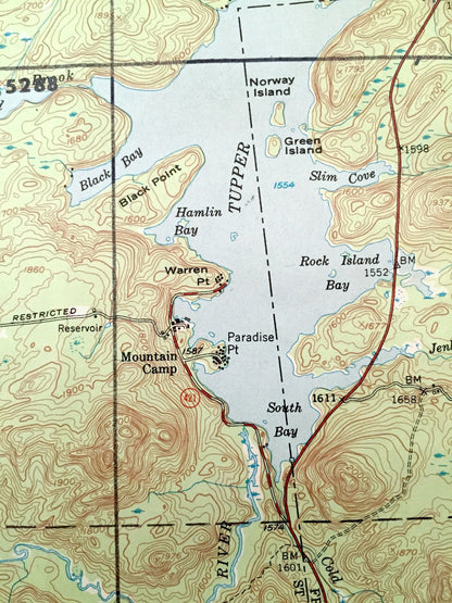 Antique Tupper Lake, New York 1954 US Geological Survey Topographic Map – Adirondacks, Colton, Piercefield, Altamont Long Hamilton County NY