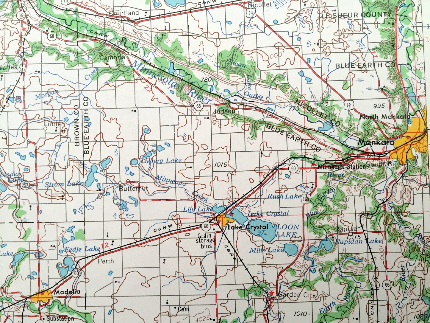 Antique New Ulm, Minnesota 1953 US Geological Survey Topographic Map – Sleepy Eye, Mankato, Marshall, Montevideo Hutchinson Glencoe Tracy MN