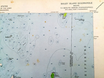 Antique Bailey Island, Maine 1957 US Geological Survey Topographic Map – Sagadahoc, Cumberland County, Harpswell, Phippsburg, Casco Bay, ME