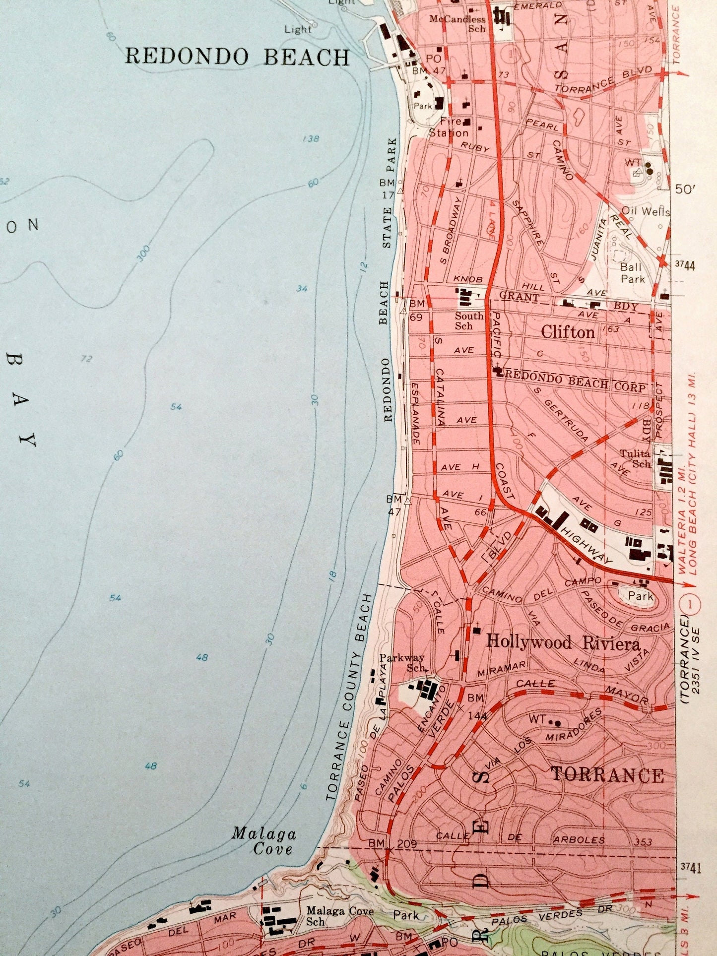 Antique Redondo Beach, California 1963 US Geological Survey Topographic Map – Los Angeles County, San Pedro, Torrance, Hermosa, Clifton, CA