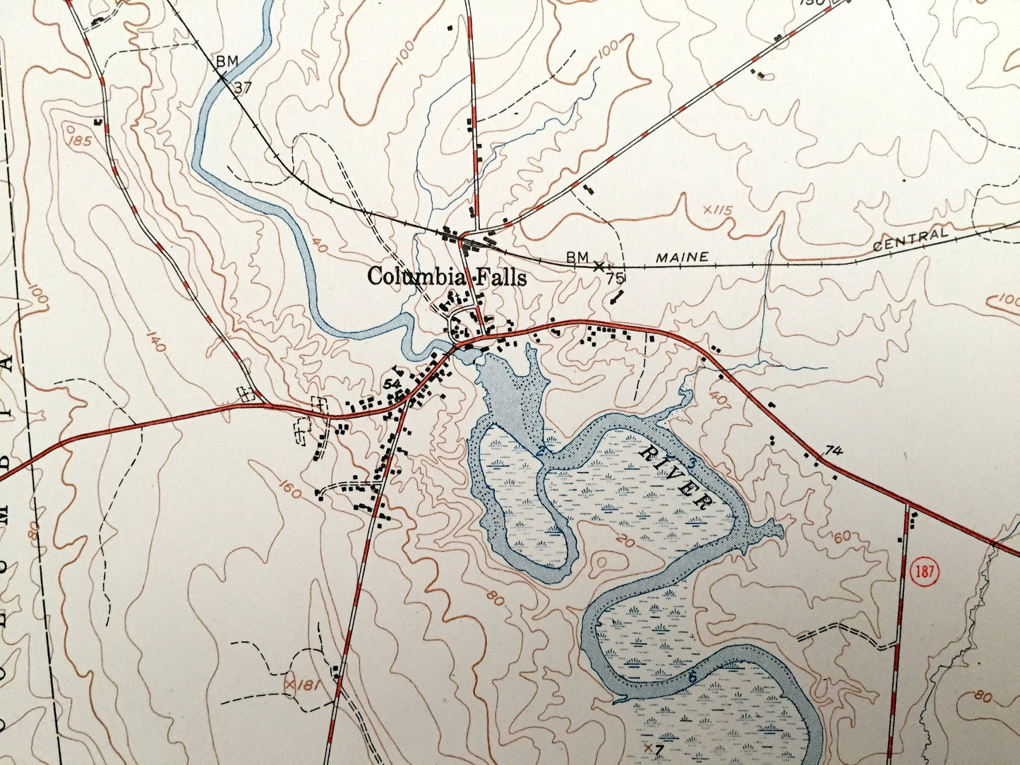 Antique Columbia Falls, Maine 1951 US Geological Survey Topographic Map – Washington County, Centerville, Jonesborough, Addison, Columbia ME