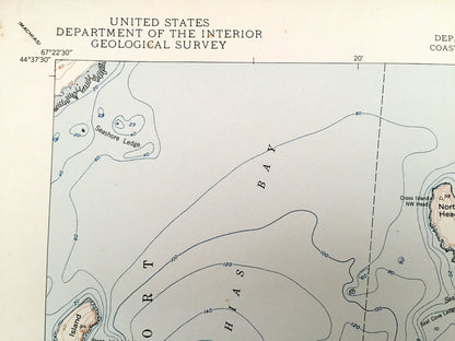 Antique Cross Island, Maine 1950 US Geological Survey Topographic Map – Washington County, Machiasport, Cutler, Gulf of Maine, ME