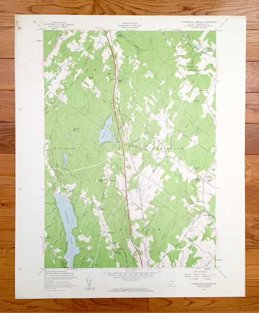 Antique Cumberland Center, Maine 1957 US Geological Survey Topographic Map – County, Gray, Windham, Falmouth, North Yarmouth, Forest Lake ME