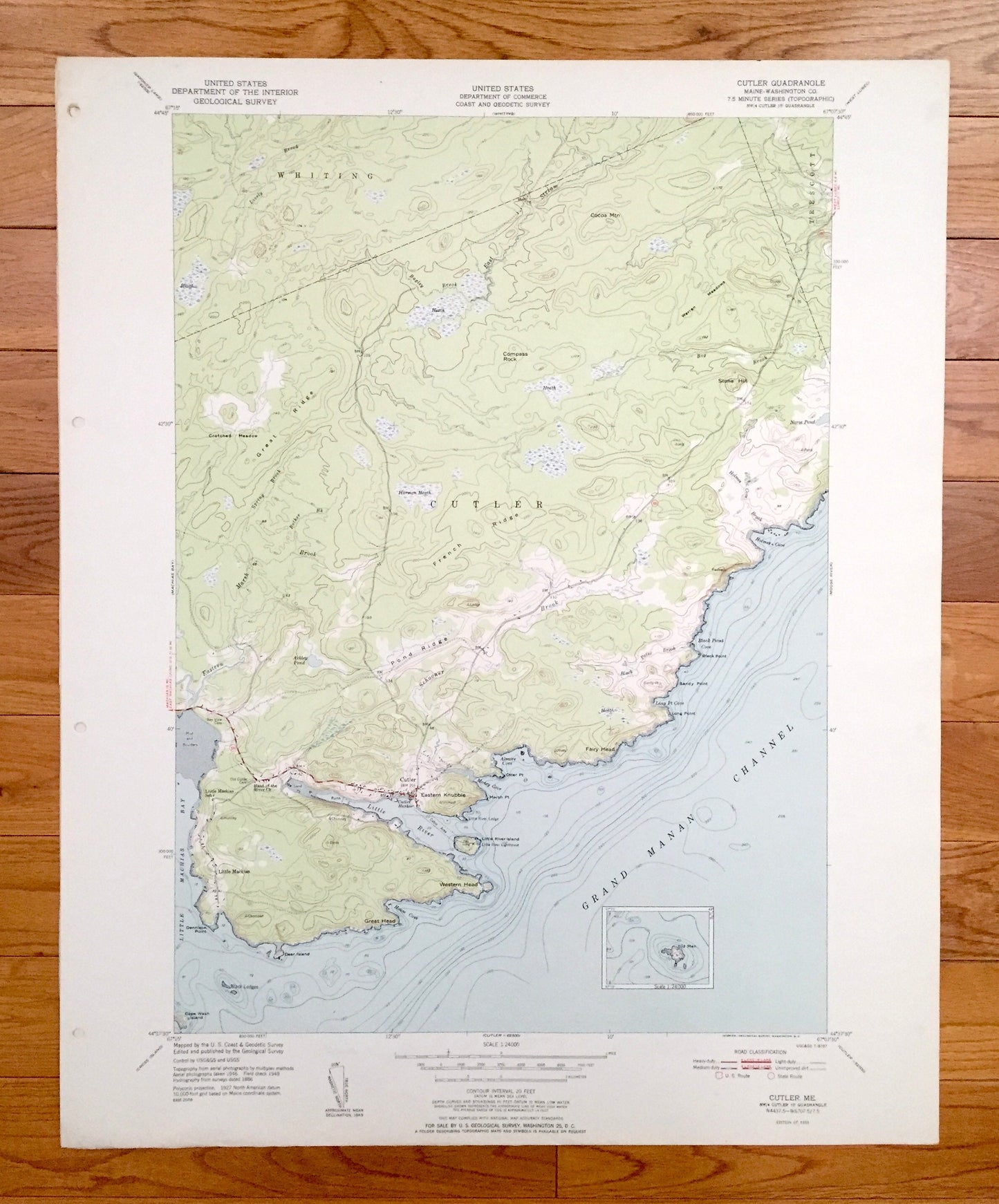 Antique Cutler, Maine 1951 US Geological Survey Topographic Map – Washington County, Whiting, Trescott, Grand Manan Channel, ME
