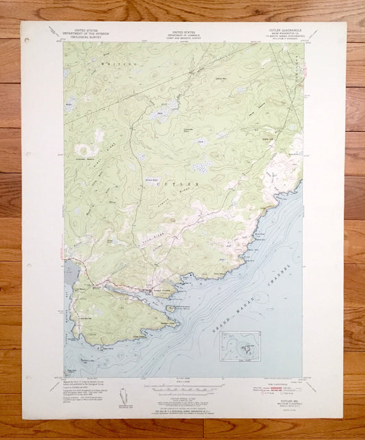 Antique Cutler, Maine 1951 US Geological Survey Topographic Map – Washington County, Whiting, Trescott, Grand Manan Channel, ME