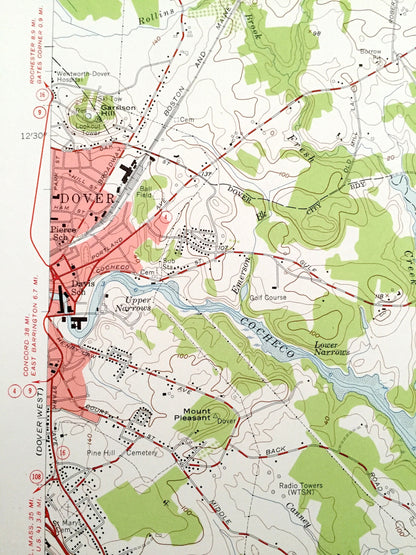Antique Dover East, New Hampshire 1956 US Geological Survey Topographic Map – Rockingham, Strafford County, Rollinsford, NH, York County, ME