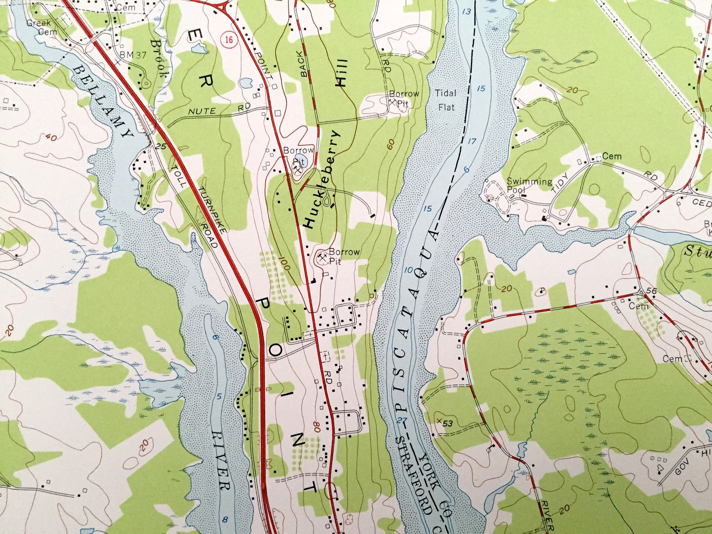 Antique Dover East, New Hampshire 1956 US Geological Survey Topographic Map – Rockingham, Strafford County, Rollinsford, NH, York County, ME