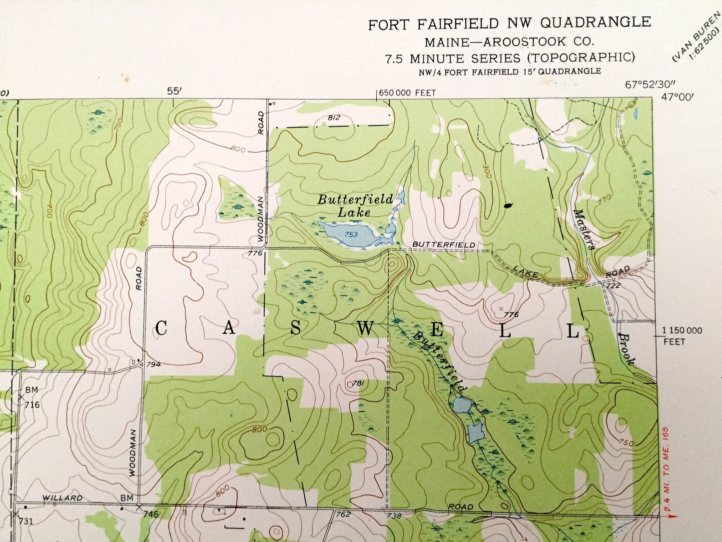 Antique Fort Fairfield NW, Maine 1953 US Geological Survey Topographic Map – Aroostook County, Connor, Caswell, Caribou, Limestone, ME