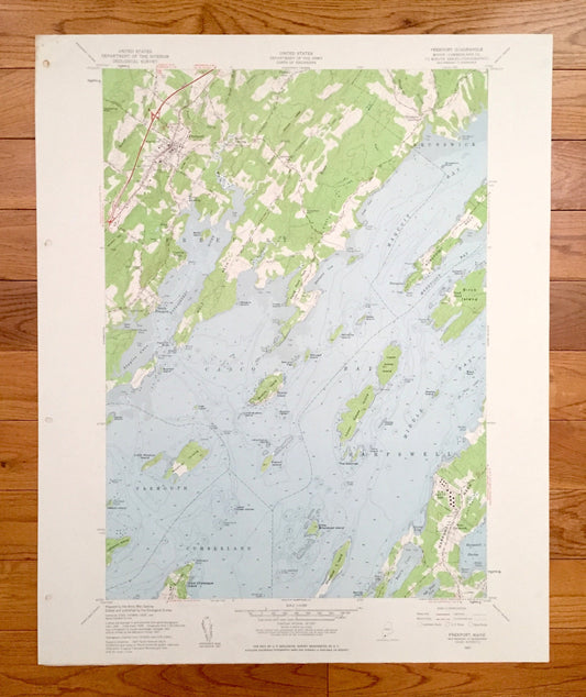 Antique Freeport, Maine 1957 US Geological Survey Topographic Map – Sagadahoc, Cumberland County, Brunswick, Yarmouth, Harpswell, ME