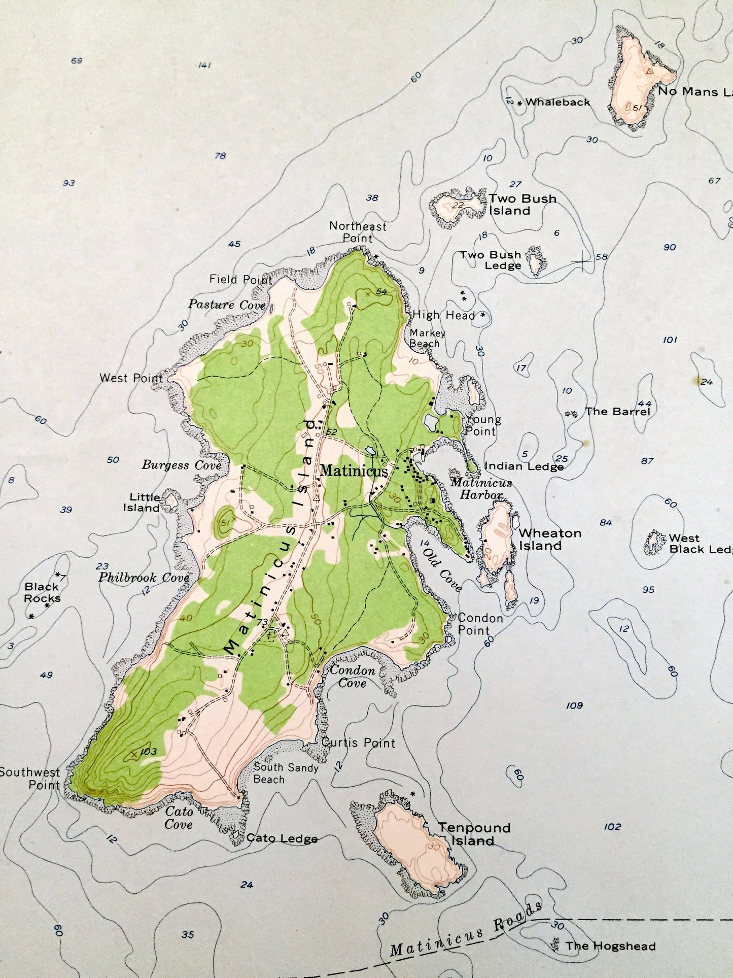 Antique Matinicus, Maine 1953 US Geological Survey Topographic Map – Criehaven, Wooden Ball, Ragged, Island, Knox County, Seal Ledges, ME
