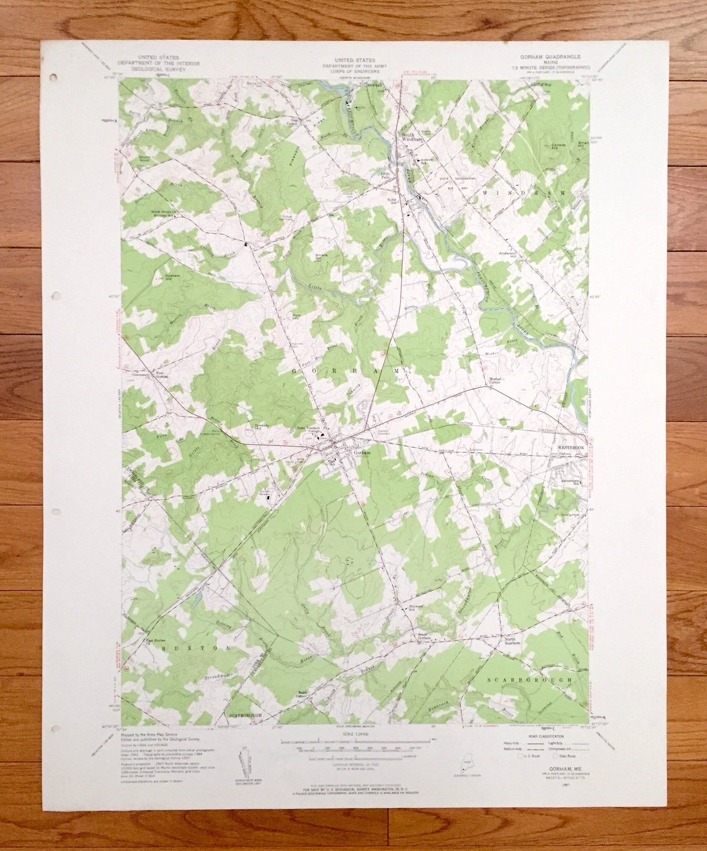 Antique Gorham, Maine 1957 US Geological Survey Topographic Map – York, Cumberland County, Windham, Buxton, Scarborough, Westbrook, ME