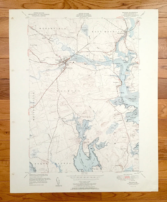 Antique Machias, Maine 1951 US Geological Survey Topographic Map – Washington County, Marshfield, Whitneyville, Roque Bluffs, Machiasport ME