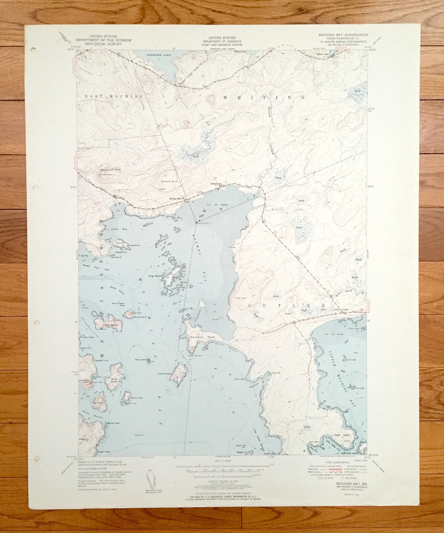 Antique Machias Bay, Maine 1951 US Geological Survey Topographic Map – Washington County, Machiasport, Whiting, Cutler, ME