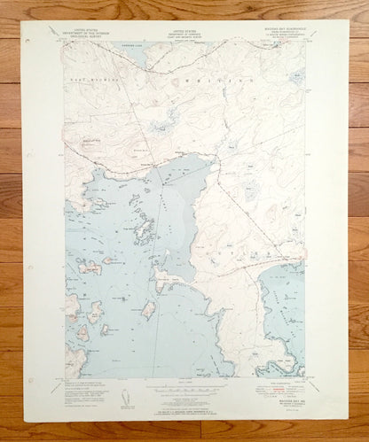 Antique Machias Bay, Maine 1951 US Geological Survey Topographic Map – Washington County, Machiasport, Whiting, Cutler, ME