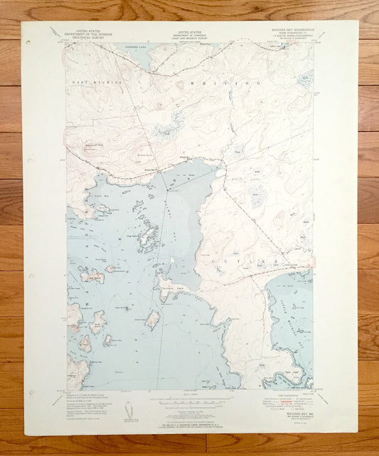 Antique Machias Bay, Maine 1951 US Geological Survey Topographic Map – Washington County, Machiasport, Whiting, Cutler, ME
