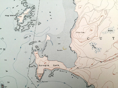 Antique Machias Bay, Maine 1951 US Geological Survey Topographic Map – Washington County, Machiasport, Whiting, Cutler, ME