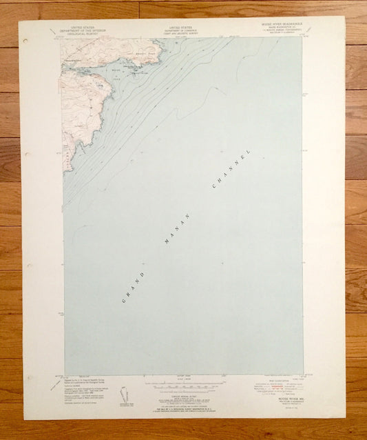 Antique Moose River, Maine 1951 US Geological Survey Topographic Map – Somerset County, Trescott, Cutler, Grand Manan Channel, ME