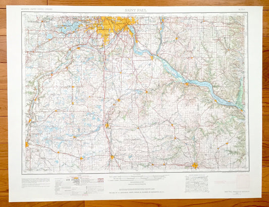 Antique Saint Paul, Minnesota 1953 US Geological Survey Topographic Map – Minneapolis, Bloomington, Richfield, Edina, Minnetonka, Waseca, MN
