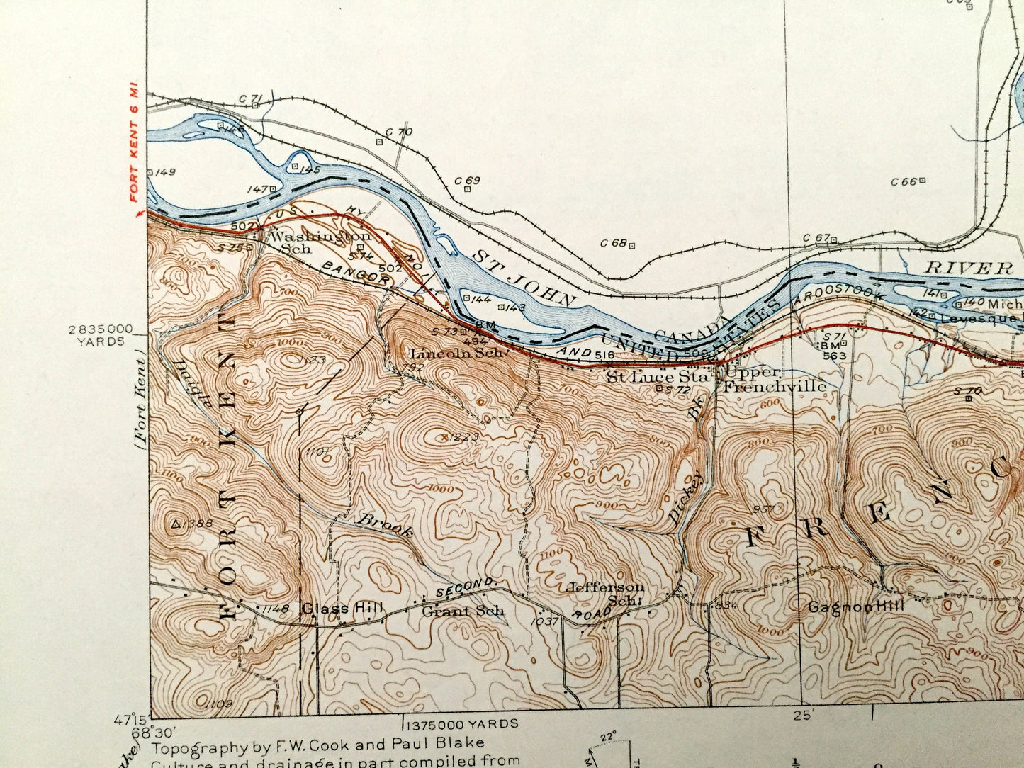 Antique Frenchville, Maine 1935 US Geological Survey Topographic Map – Madawaska, St Agatha, Long Lake, St John River, Fort Kent, Aroostook