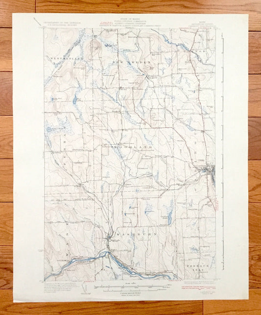Antique Caribou, Maine 1932 US Geological Survey Topographic Map – New Sweden, Westmanland, Woodland, Perham, Washburn, Wade Connor Pauls ME
