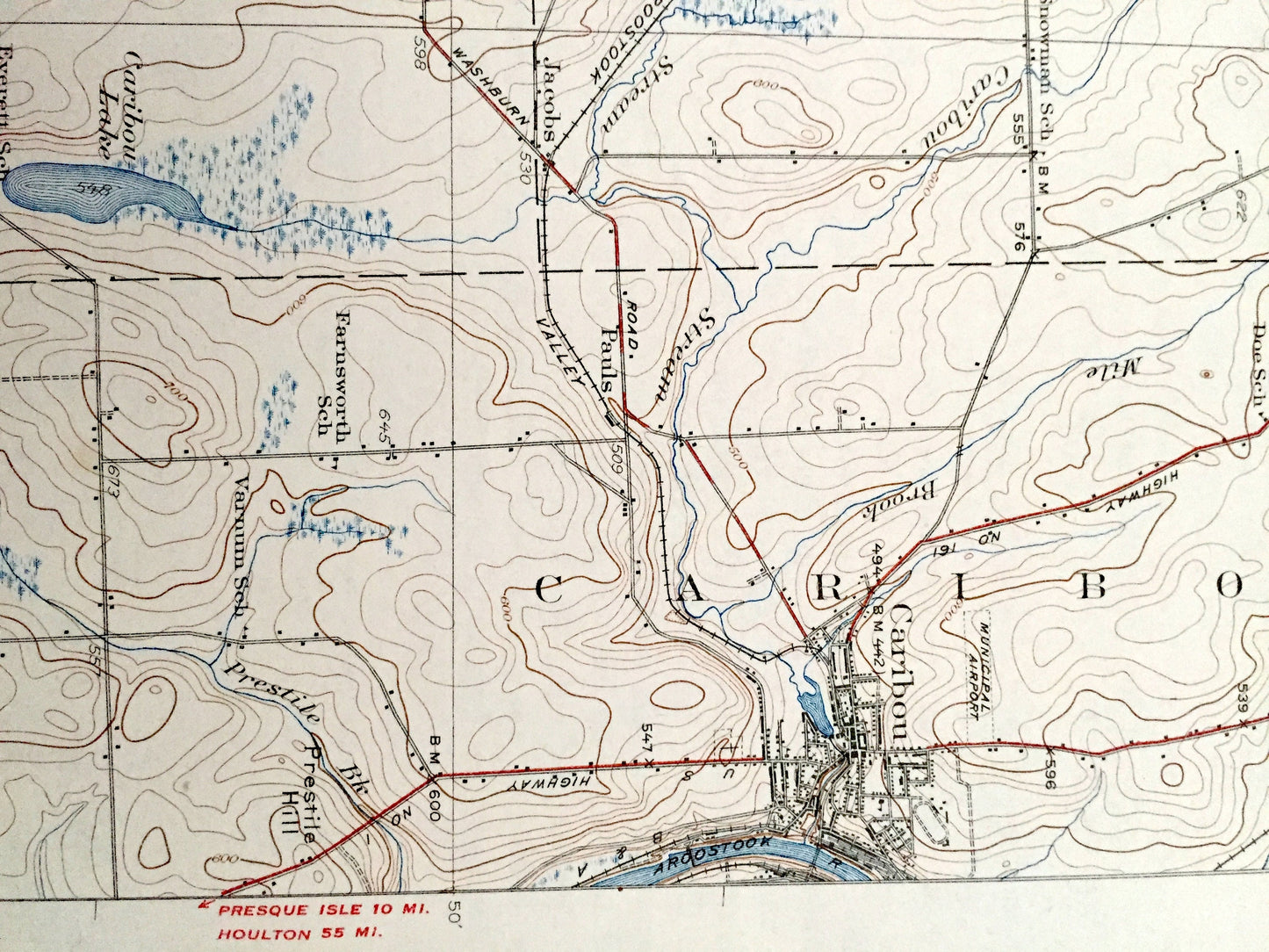 Antique Caribou, Maine 1932 US Geological Survey Topographic Map – New Sweden, Westmanland, Woodland, Perham, Washburn, Wade Connor Pauls ME