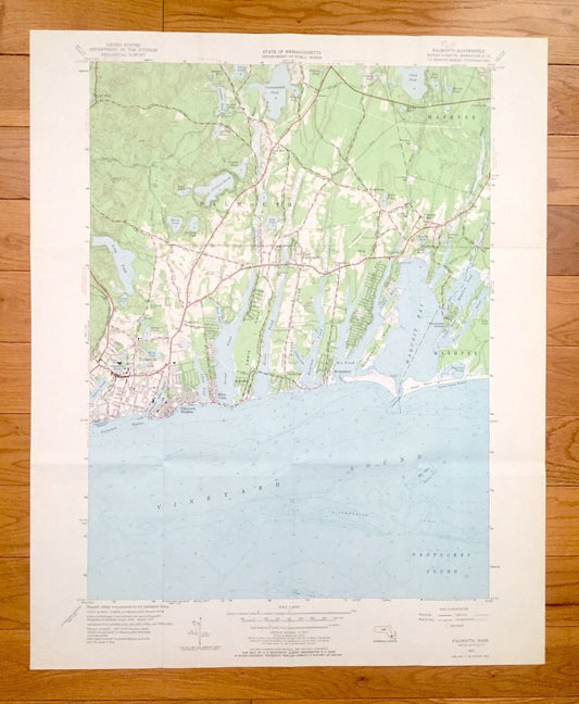 Antique Falmouth, Massachusetts 1957 US Geological Survey Topographic Map – Mashpee, Teaticket, Mara Vista, Barnstable, Cape Cod Vineyard MA