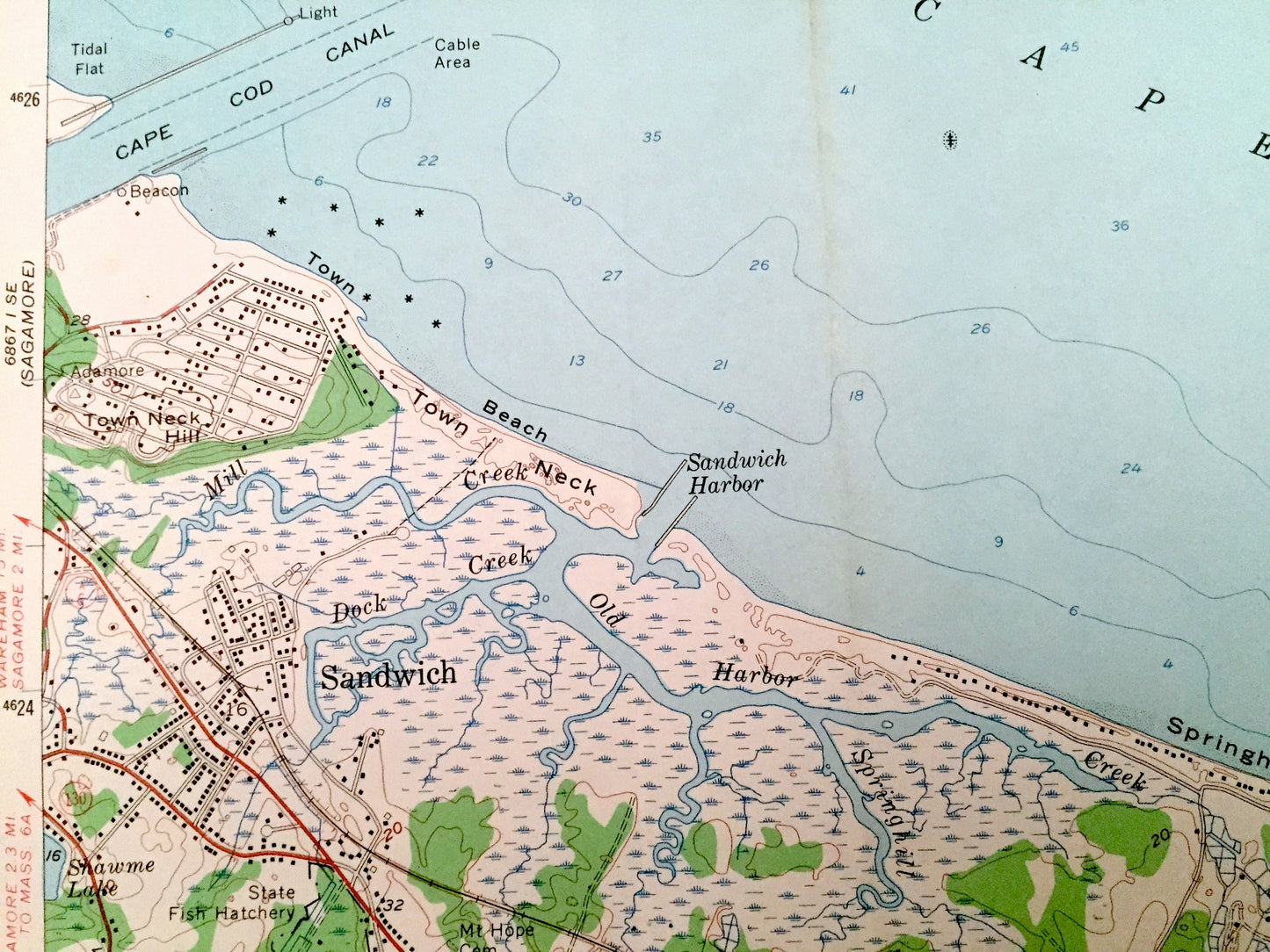 Antique Sandwich, Massachusetts 1957 US Geological Survey Topographic Map – Barnstable County, Wakeby, Newtown, Farmersville, Mashpee, MA