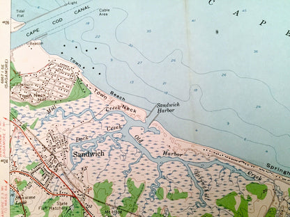Antique Sandwich, Massachusetts 1957 US Geological Survey Topographic Map – Barnstable County, Wakeby, Newtown, Farmersville, Mashpee, MA