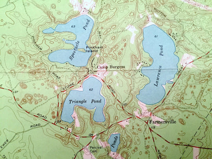 Antique Sandwich, Massachusetts 1957 US Geological Survey Topographic Map – Barnstable County, Wakeby, Newtown, Farmersville, Mashpee, MA
