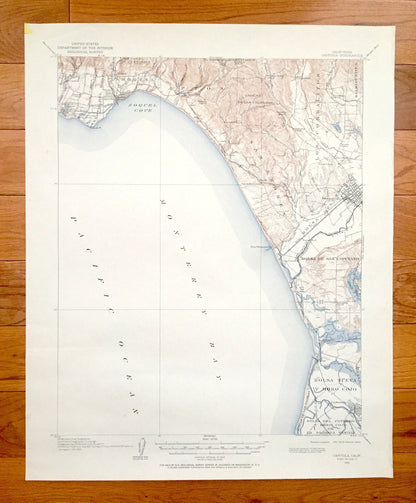 Antique Capitola, California 1912 US Geological Survey Topographic Map – Monterey Bay, Soquel, Watsonville Santa Cruz Castroville Manresa CA