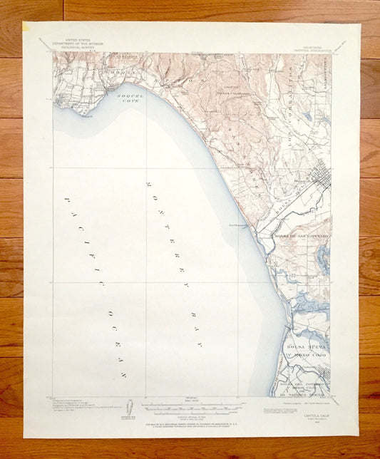 Antique Capitola, California 1912 US Geological Survey Topographic Map – Monterey Bay, Soquel, Watsonville Santa Cruz Castroville Manresa CA