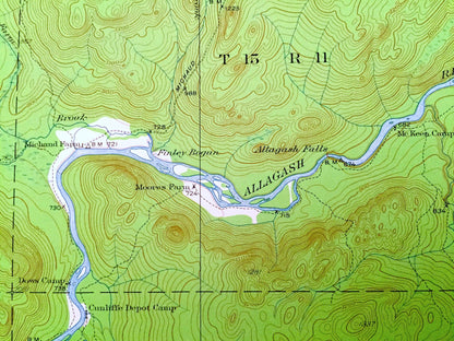 Antique Allagash Falls, Maine 1932 US Geological Survey Topographic Map – Aroostook County, Michaud Farm, WELS, Musquacook, McGargle Rocks