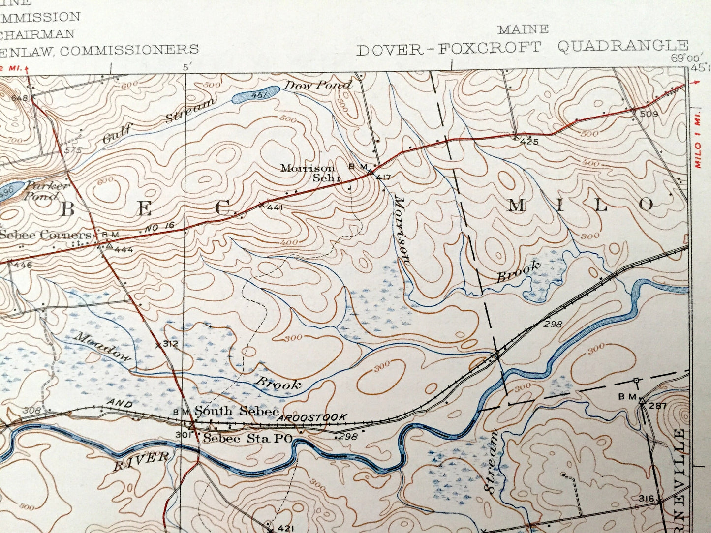 Antique Dover-Foxcroft, Maine 1935 US Geological Survey Topographic Map — Sebec, Atkinson, Garland, Charleston, Piscataquis, Penobscot, ME
