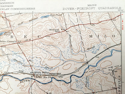 Antique Dover-Foxcroft, Maine 1935 US Geological Survey Topographic Map — Sebec, Atkinson, Garland, Charleston, Piscataquis, Penobscot, ME