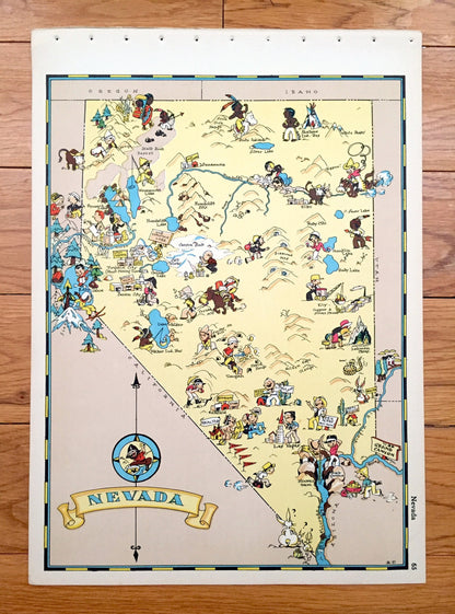 Antique 1935 Nevada State Map from Our Gay Geography by Ruth Taylor – Las Vegas, Henderson, Reno, Lake Tahoe, Carson City, Paradise, NV