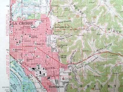 Antique La Crosse, Wisconsin 1963 US Geological Survey Topographic Map – Holland, Onalaska, Medary, Shelby, Hamilton, WI, Houston County, MN