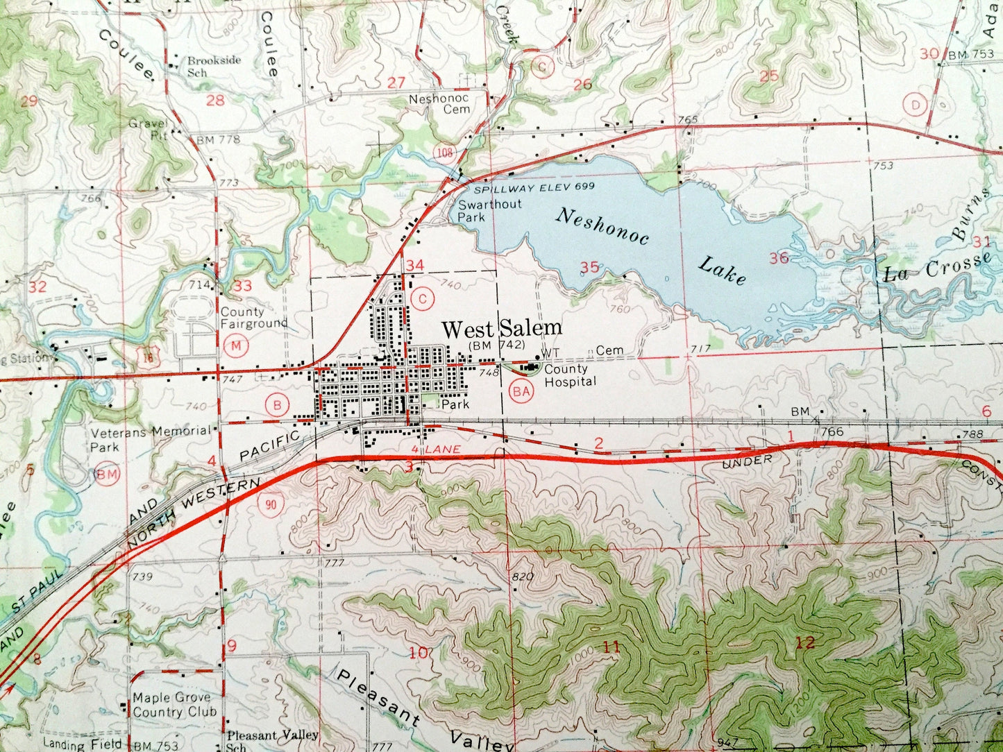 Antique La Crosse, Wisconsin 1963 US Geological Survey Topographic Map – Holland, Onalaska, Medary, Shelby, Hamilton, WI, Houston County, MN