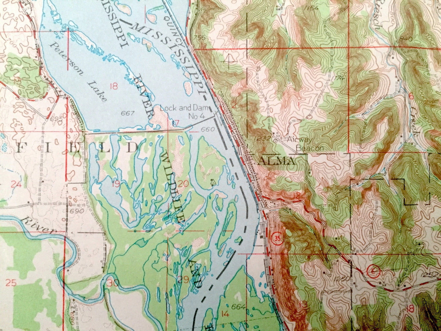 Antique Alma, Wisconsin 1950 US Geological Survey Topographic Map – Buffalo County, Modena, Nelson, Belvidere, WI, Wabasha County, Watopa MN
