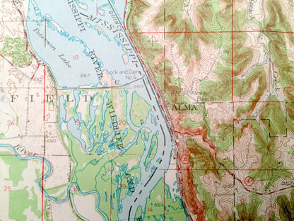 Antique Alma, Wisconsin 1950 US Geological Survey Topographic Map – Buffalo County, Modena, Nelson, Belvidere, WI, Wabasha County, Watopa MN