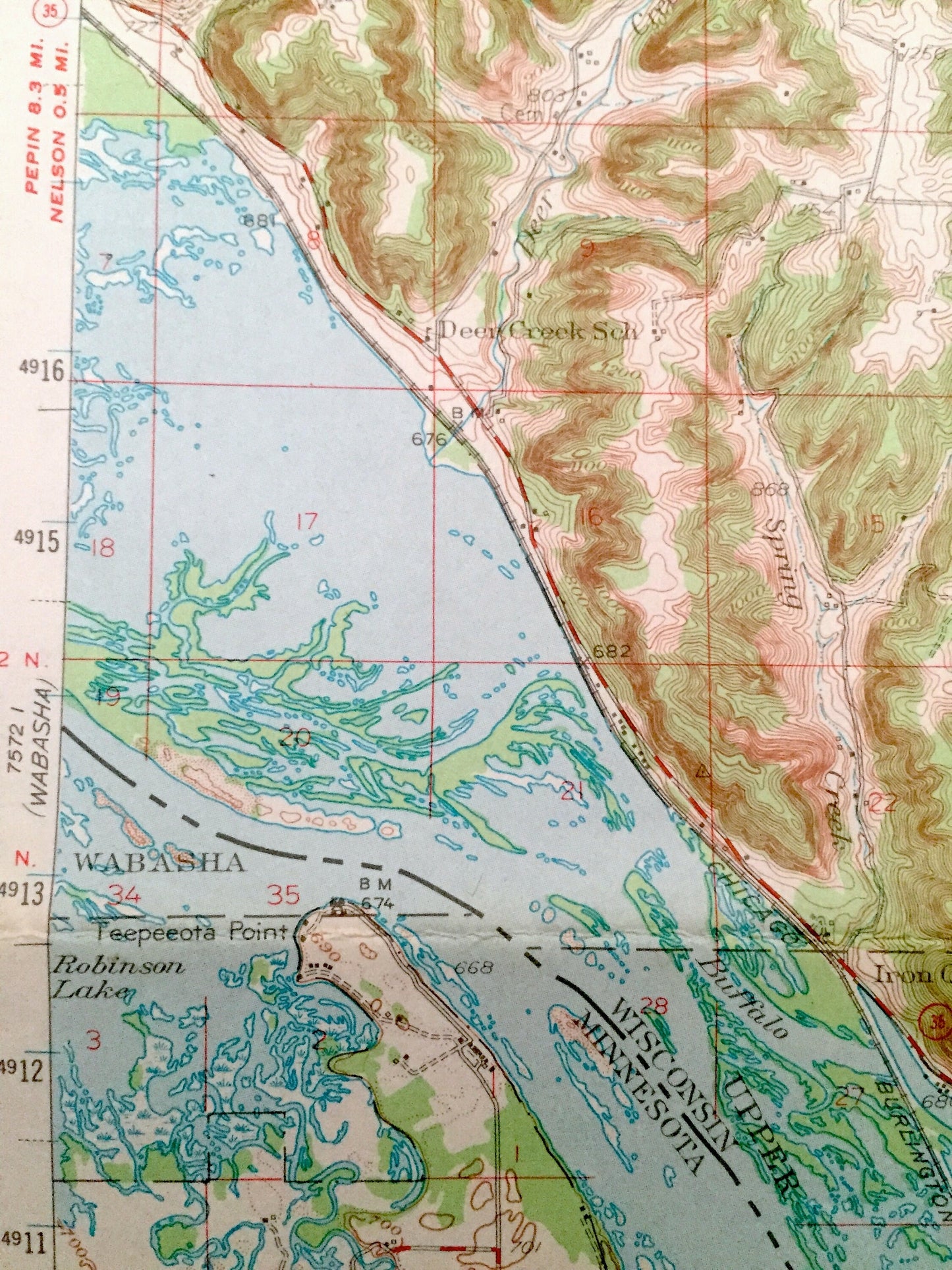 Antique Alma, Wisconsin 1950 US Geological Survey Topographic Map – Buffalo County, Modena, Nelson, Belvidere, WI, Wabasha County, Watopa MN