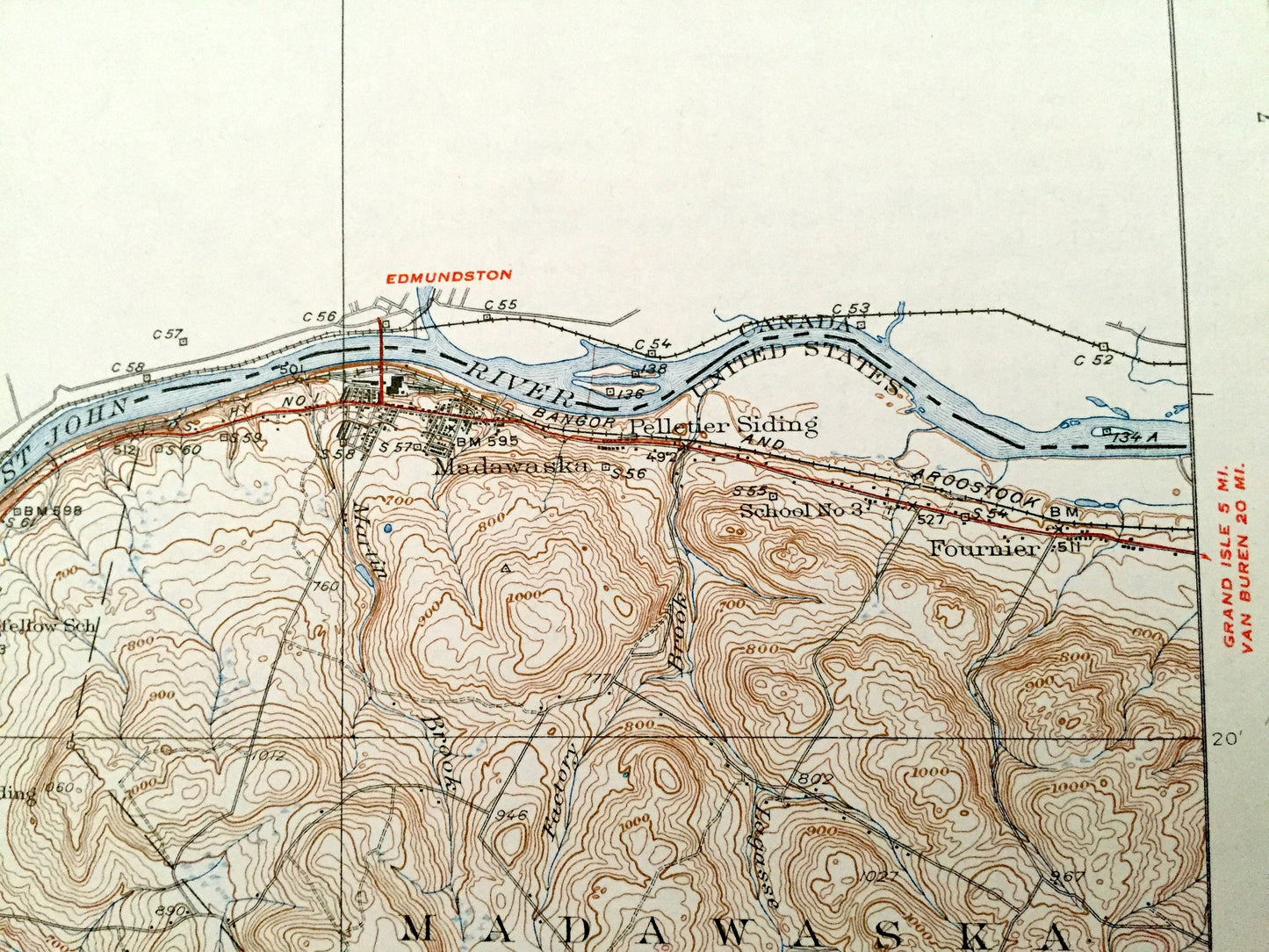 Antique Frenchville, Maine 1935 US Geological Survey Topographic Map – Madawaska, St Agatha, Long Lake, St John River, Fort Kent, Aroostook