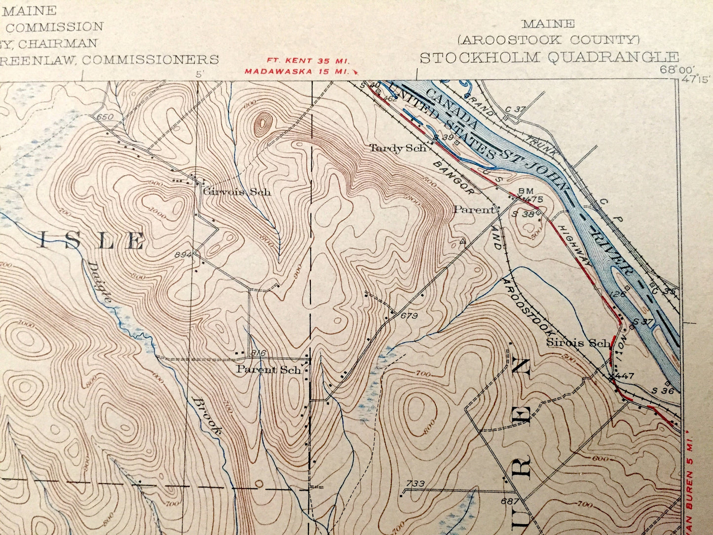 Antique Stockholm, Maine 1931 US Geological Survey Topographic Map – Aroostook County, Madawaska, Grand Isle, Van Buren, Cyr, New Sweden ME