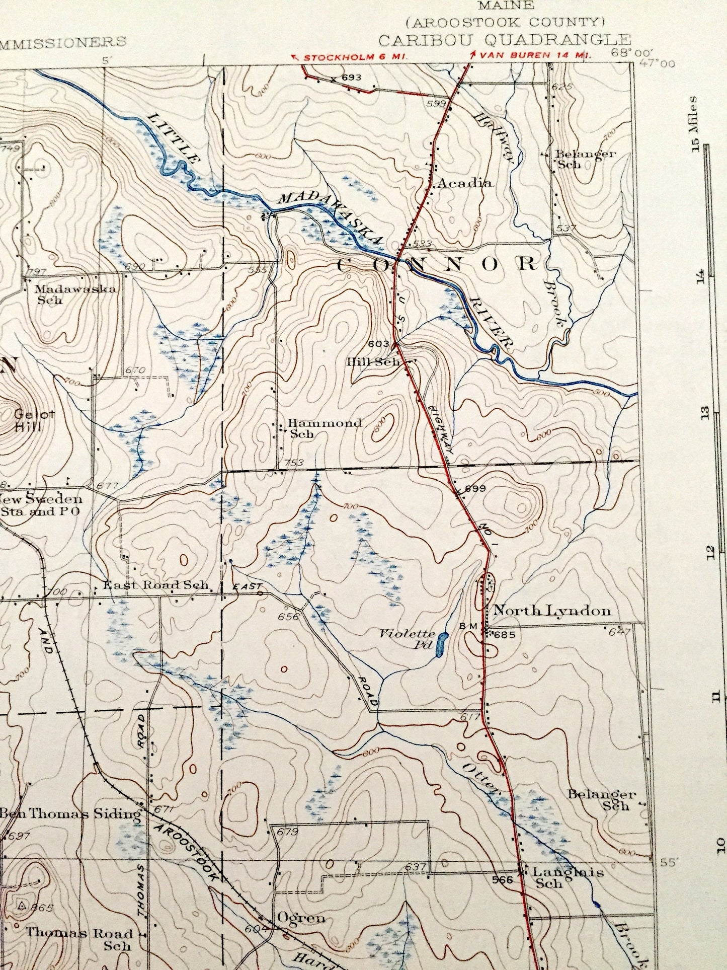 Antique Caribou, Maine 1932 US Geological Survey Topographic Map – New Sweden, Westmanland, Woodland, Perham, Washburn, Wade Connor Pauls ME