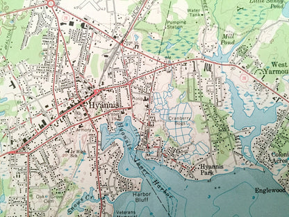 Antique Hyannis, Massachusetts 1961 US Geological Survey Topographic Map – Barnstable County, Cape Cod, Yarmouth, Cummaquid, Englewood, MA