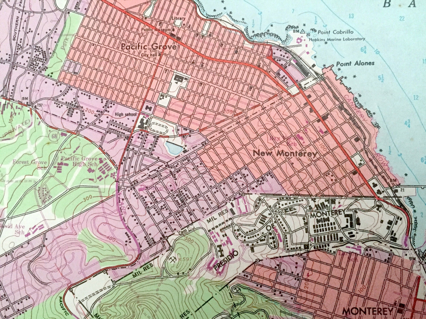 Antique Monterey, California 1947 US Geological Survey Topographic Map – Carmel By The Sea, Bay, Pacific Grove, Pinos, Pebble Beach Golf, CA